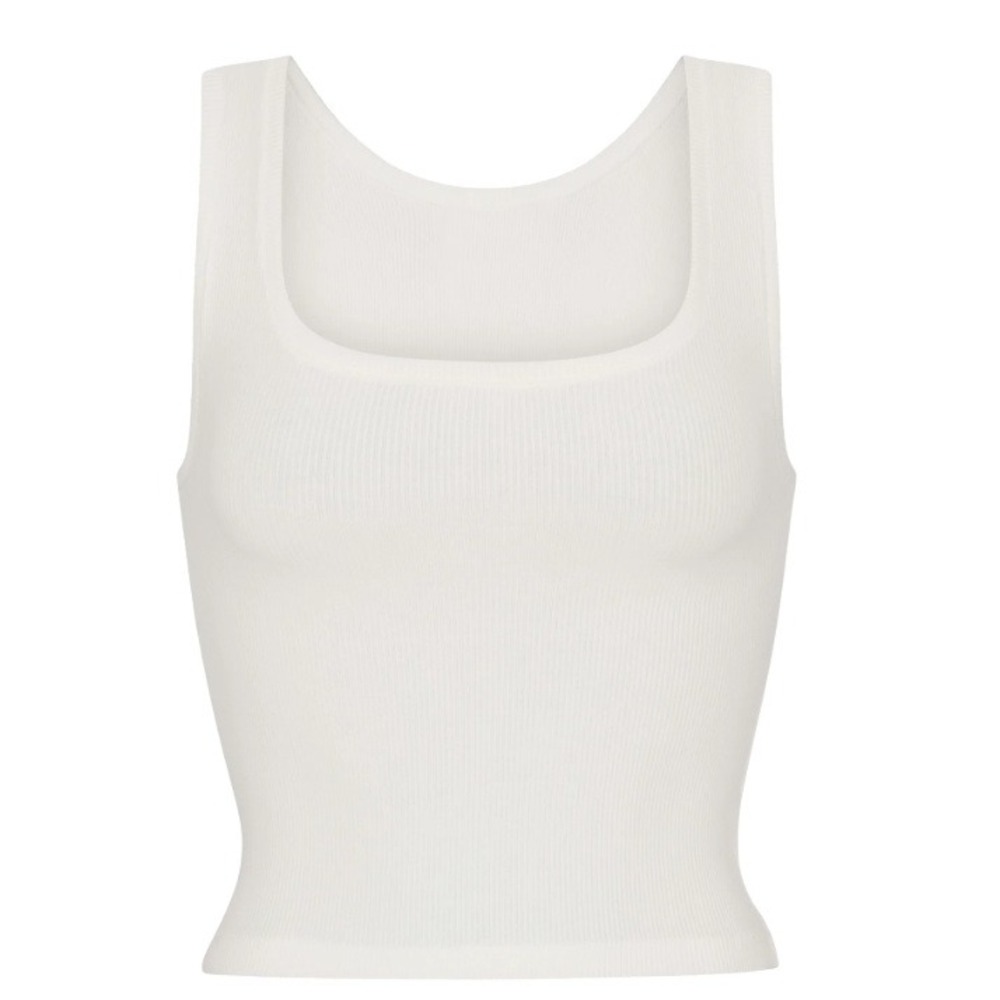 Skims Cotton Rib Tank Marble White Square Neck Crop Top AP-TNK-0038 XS
